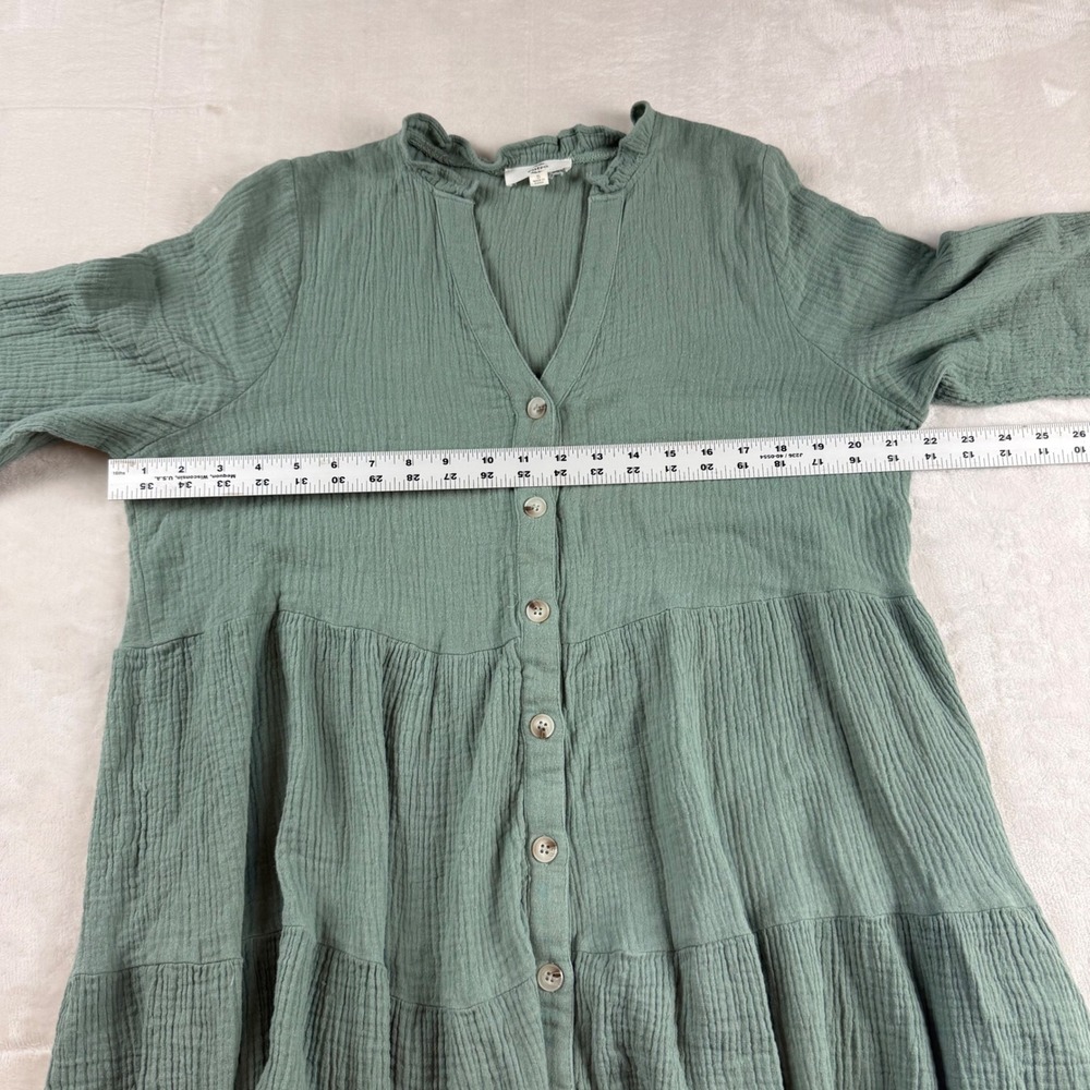 Anthropologie Entro Gauze Dress Womens S Sage Green Tiered Boho Babydoll - Picture 5 of 6